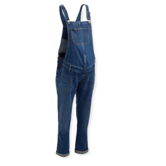 Old Navy Maternity Overalls Size 18 SHORT Blue Denim Dark Wash Side Panel Jeans - Picture 1 of 6